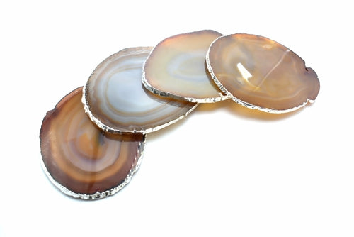 Agate Coasters with Silver Trim, Set of 4