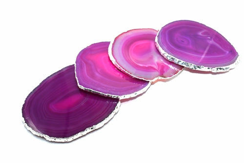 Agate Coasters with Silver Trim, Set of 4