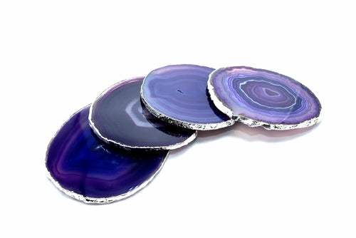 Agate Coasters with Silver Trim, Set of 4